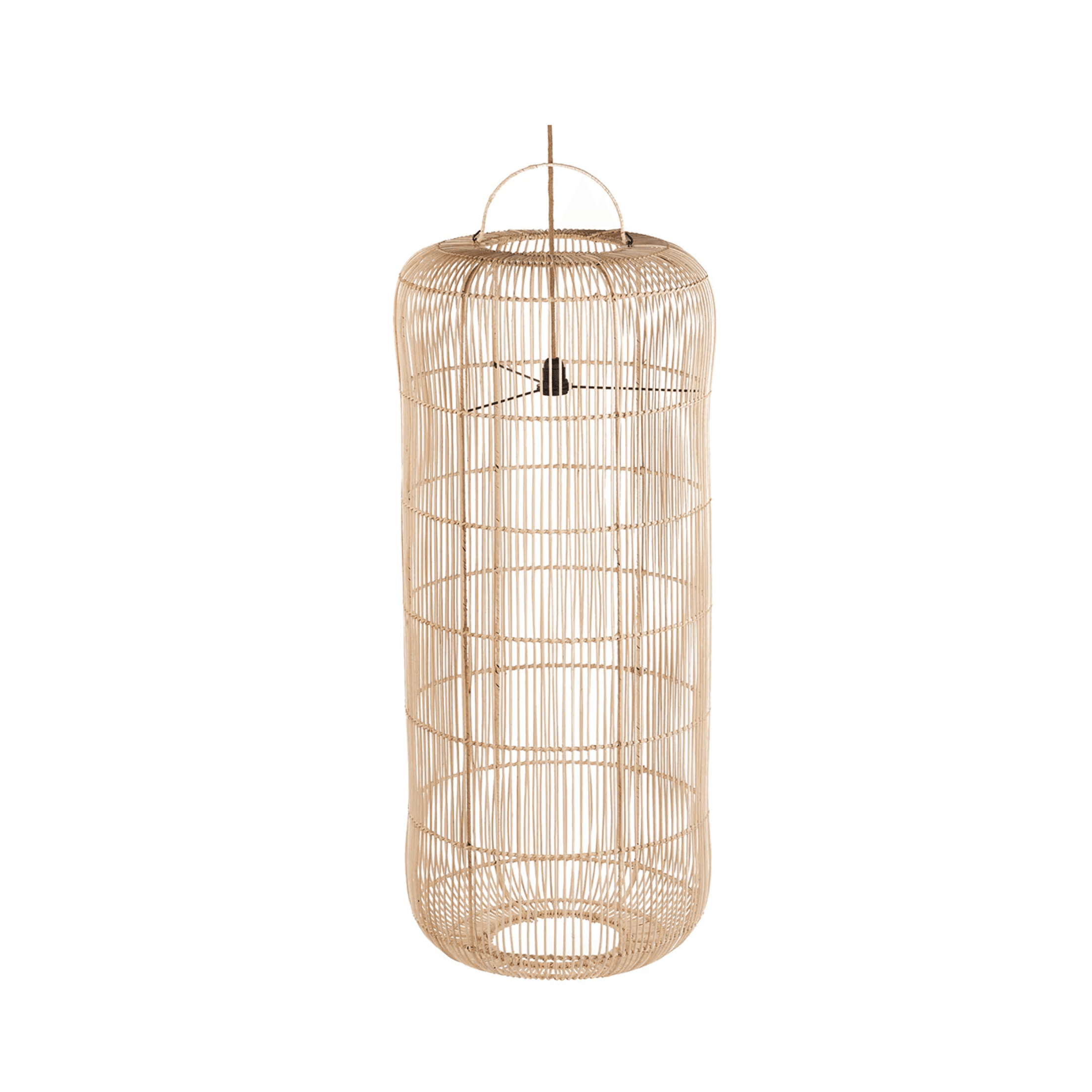 Handwoven Scandinavian ceiling lamp crafted from natural rattan, featuring a modern rustic dome shape that adds organic warmth to minimalist interiors