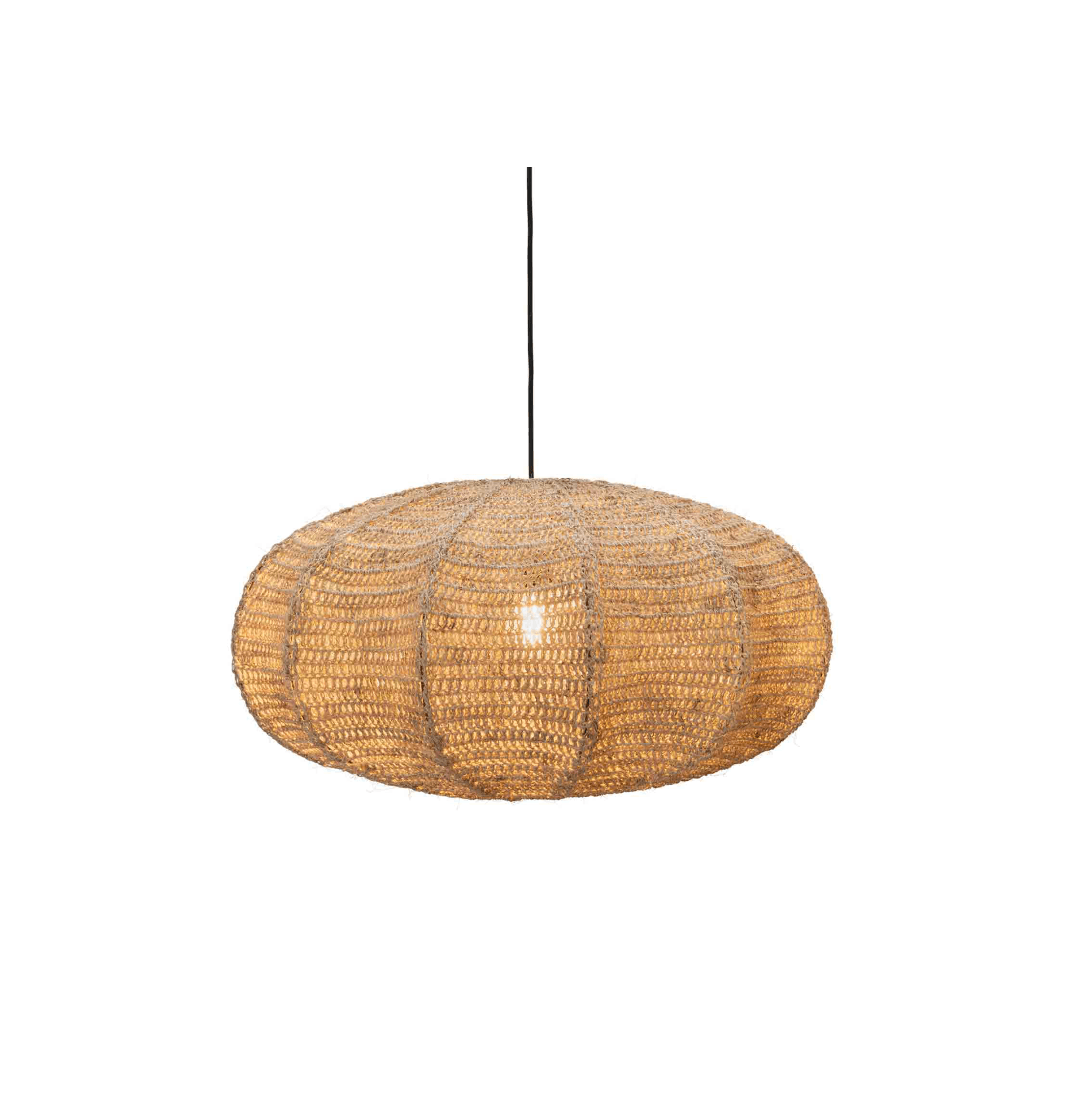 Handwoven rattan ceiling light with minimalist boho style, perfect for modern living room decor