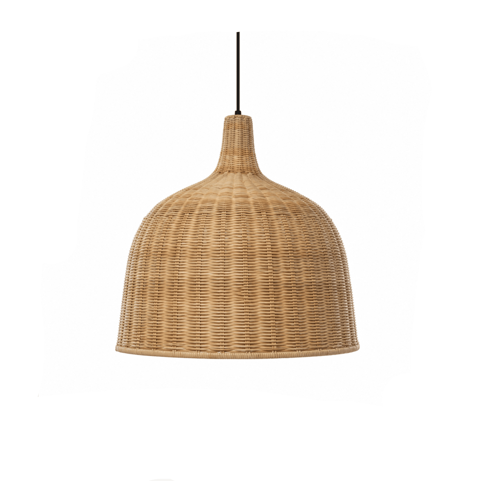 Handwoven bamboo ceiling lamp in boho style with organic shape, perfect for modern rustic dining room decor