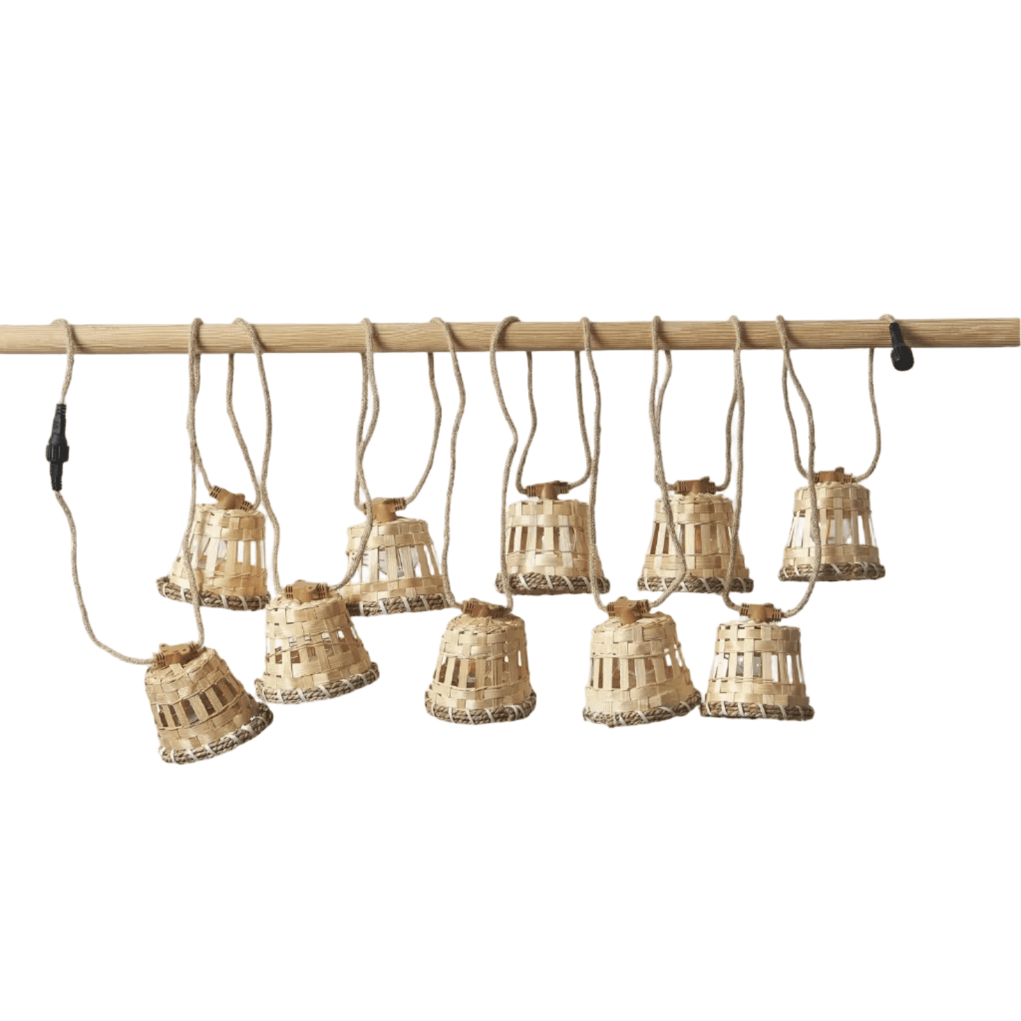 Handwoven rattan pendant lamp with organic curves, adding a rustic eco-friendly touch to modern Scandinavian home decor