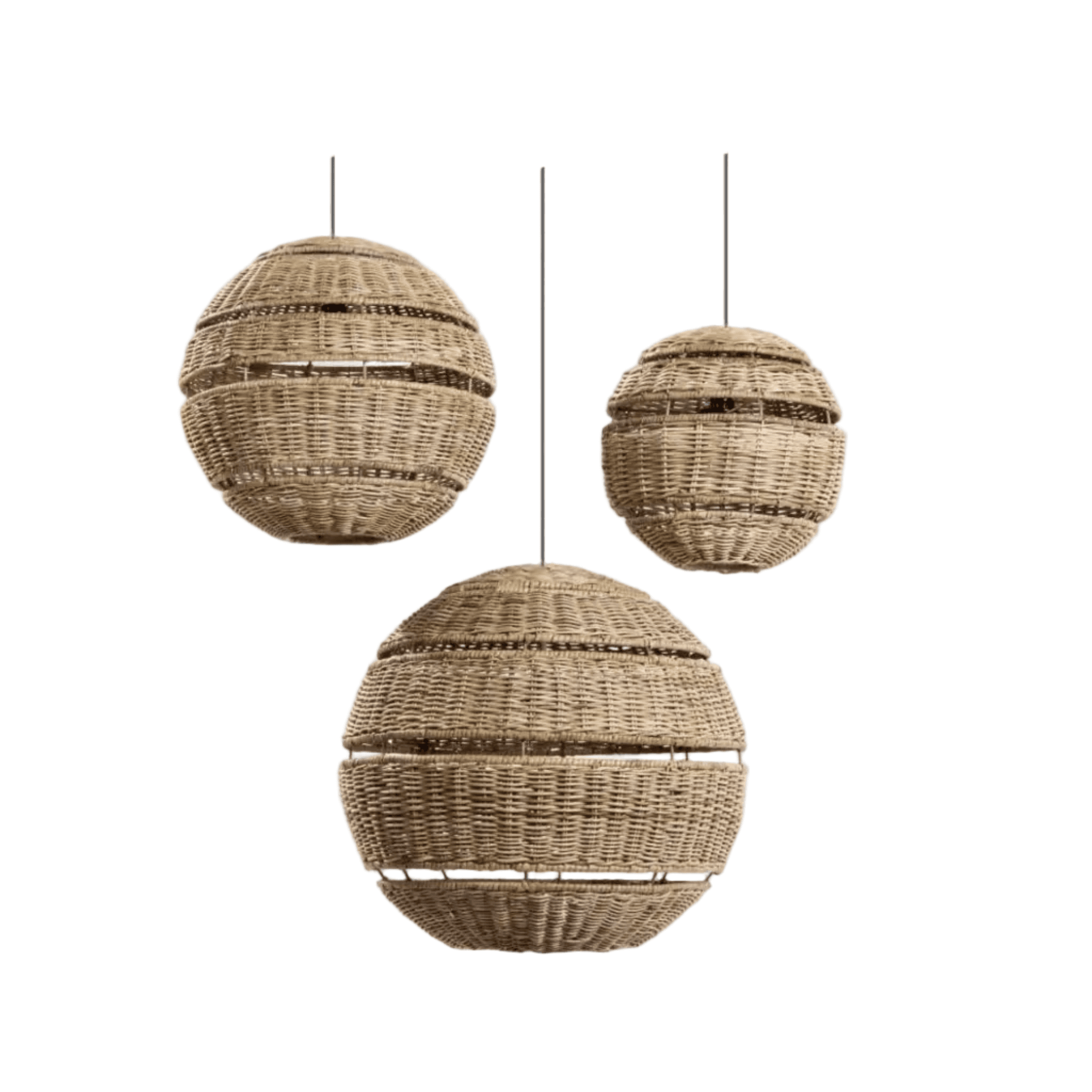 Handwoven bamboo ceiling lamp in minimalist eco design, casting warm shadows in a modern rustic dining room