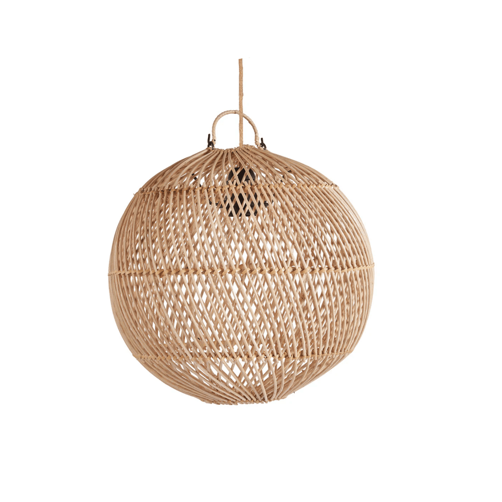 Handwoven rattan pendant lamp in boho style featuring a dome-shaped canopy, perfectly suited for modern rustic living room decor