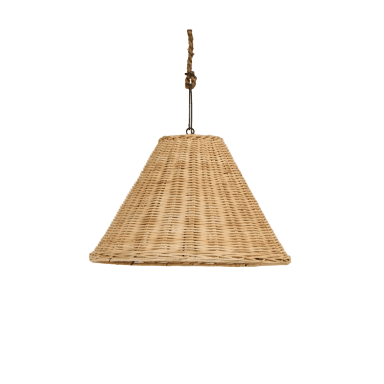 Handwoven rattan pendant lamp with an airy spherical shape, perfect for a modern rustic dining room