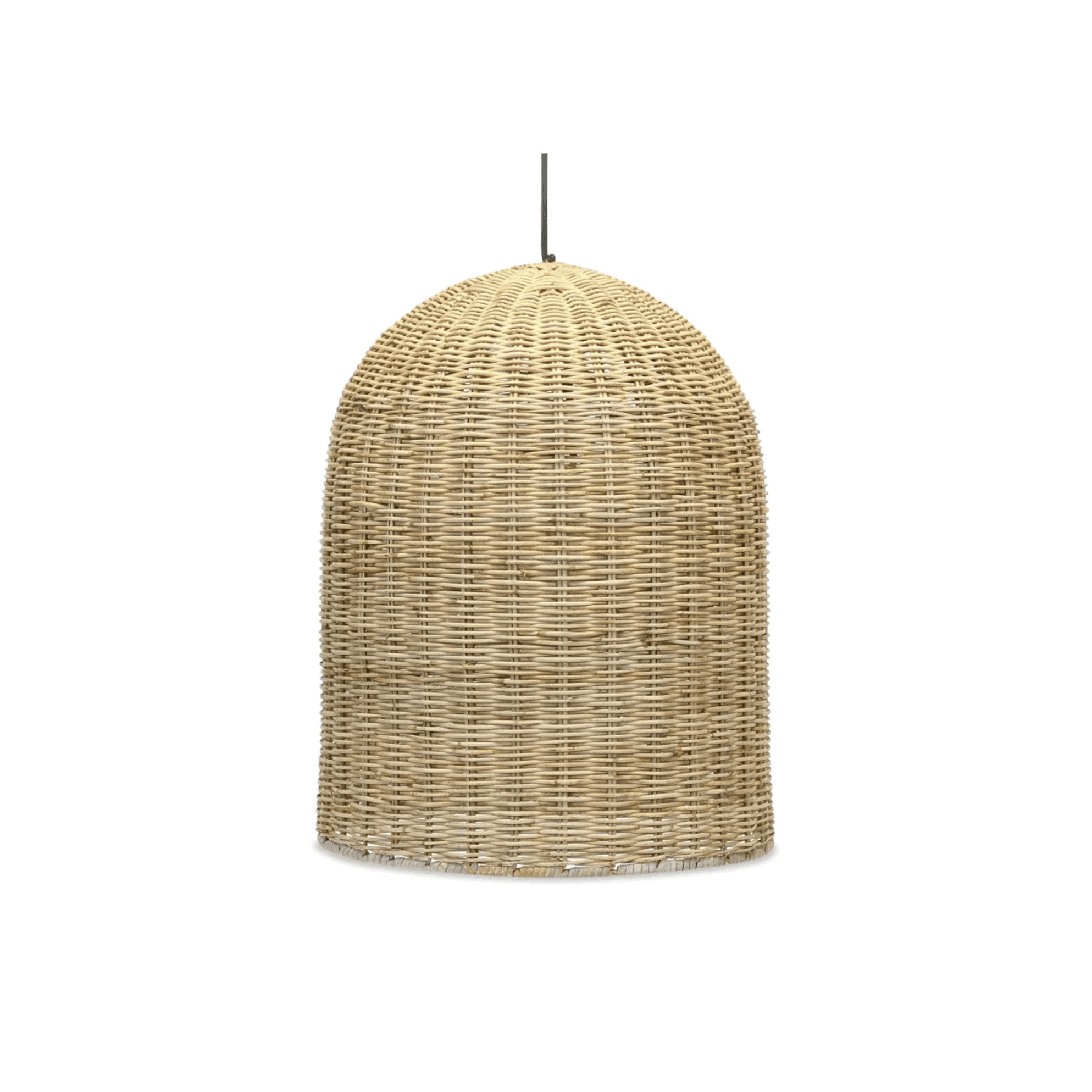 Handwoven bamboo ceiling light in modern rustic style, adding natural warmth to a cozy dining room interior