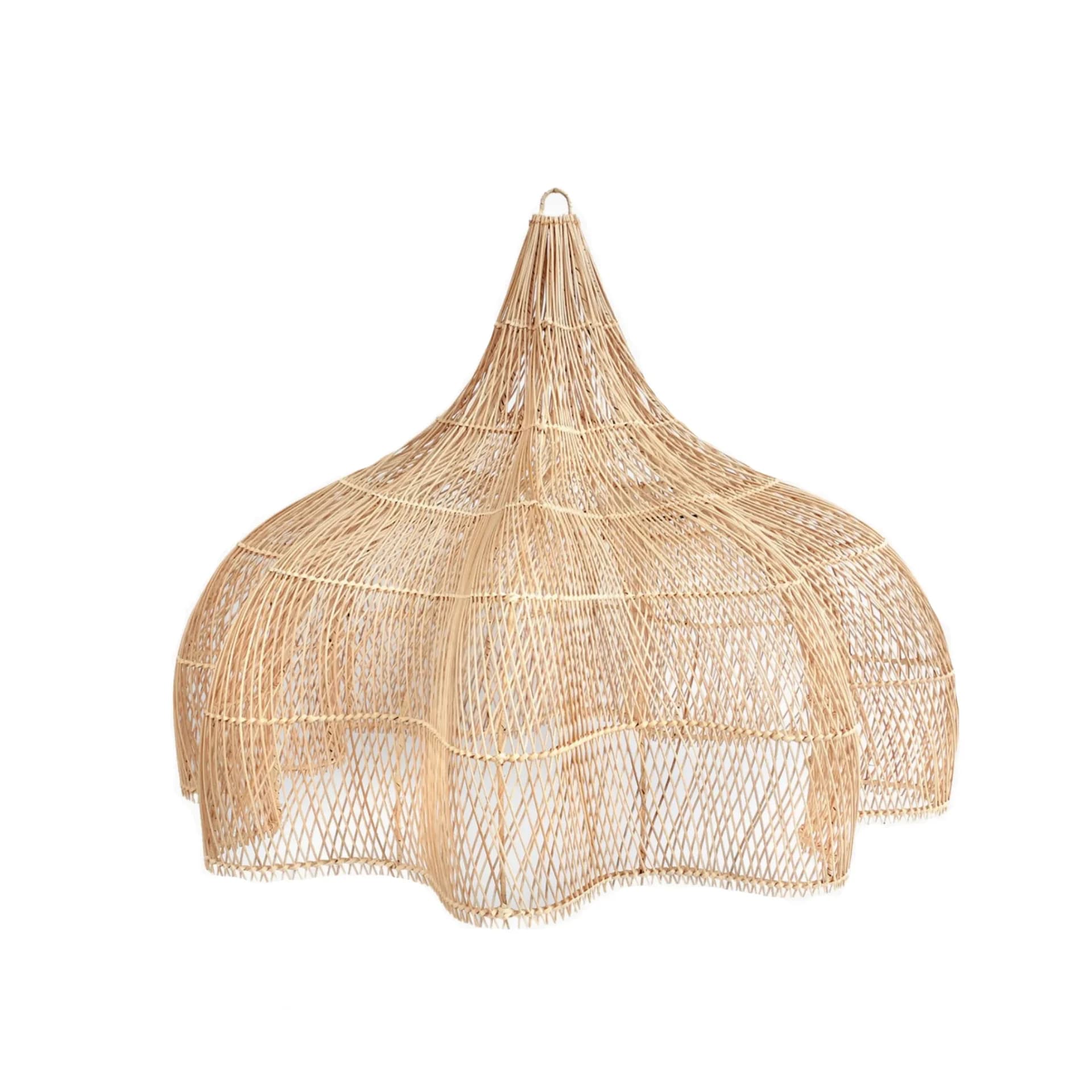 Round handwoven rattan wall lamp in Scandinavian minimalism for cozy bedroom accent lighting