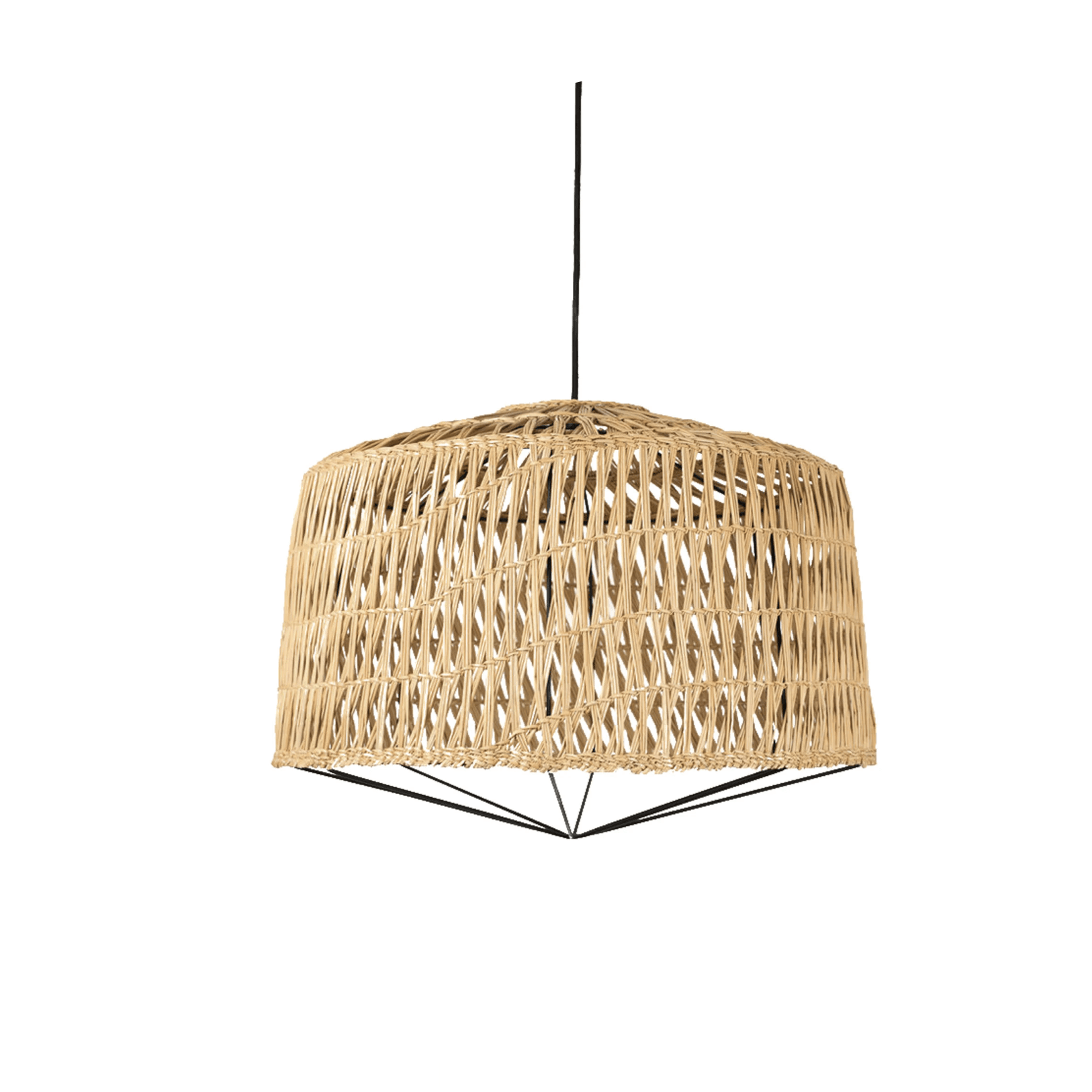 Handwoven willow ceiling lamp with wide lampshade, creative modern rustic style for cozy living room decor