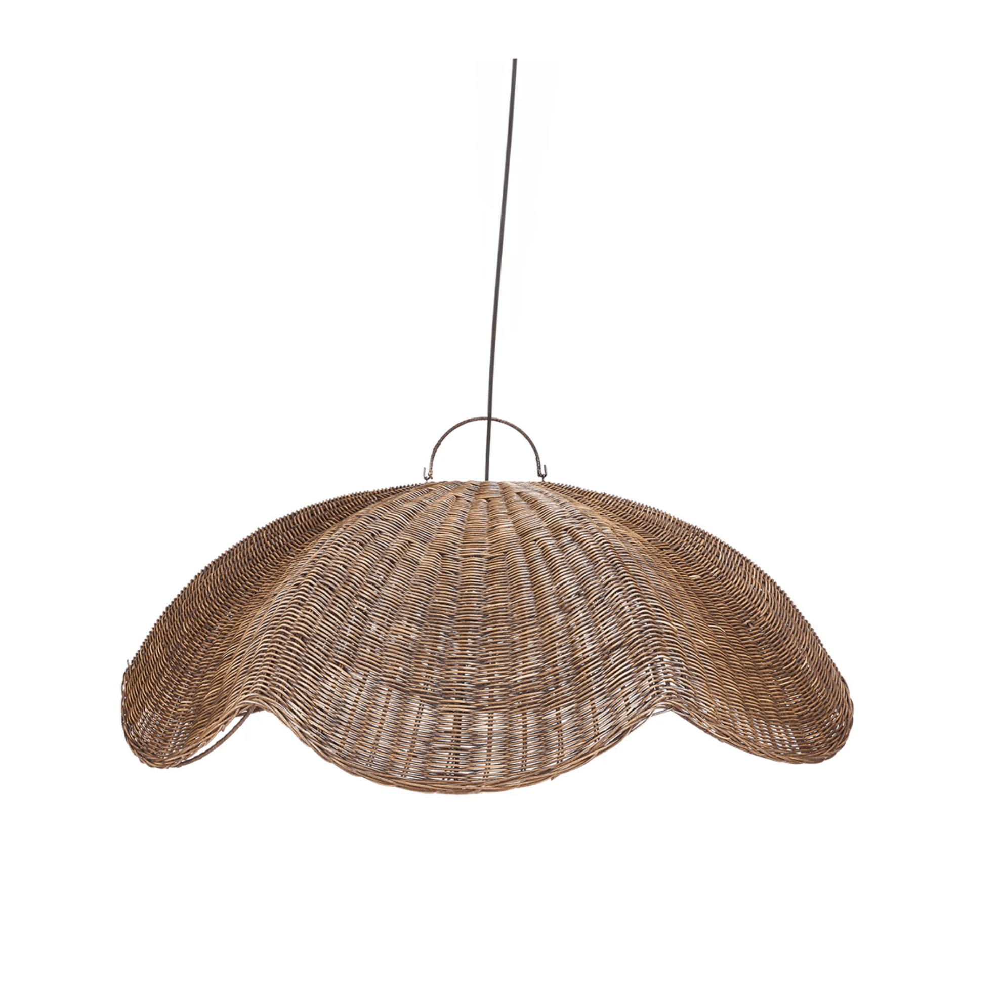 Handwoven ceiling lamp made of natural rattan in modern rustic style for cozy living room decor