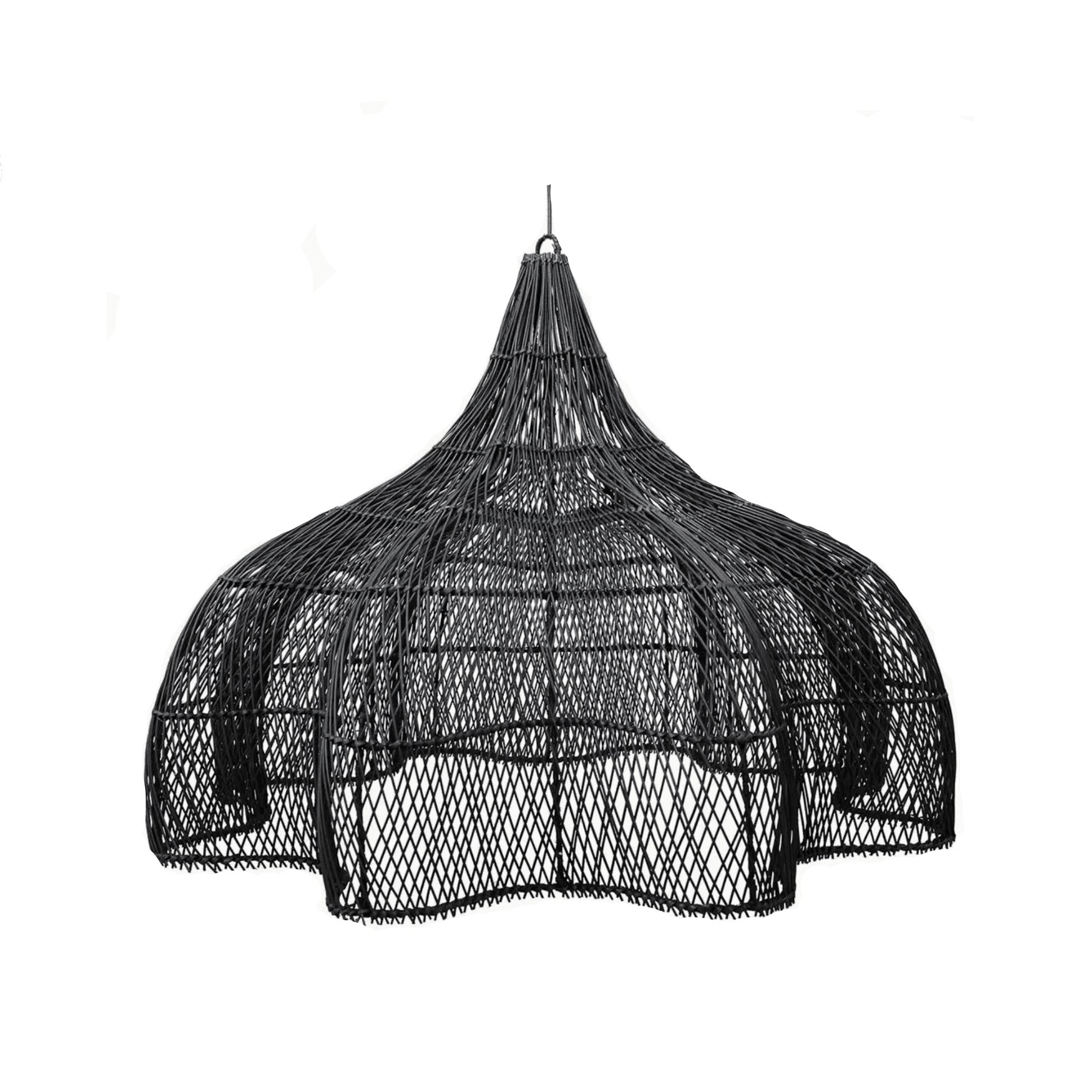 Handwoven bamboo ceiling lamp in minimalistic eco-design for modern rustic living room