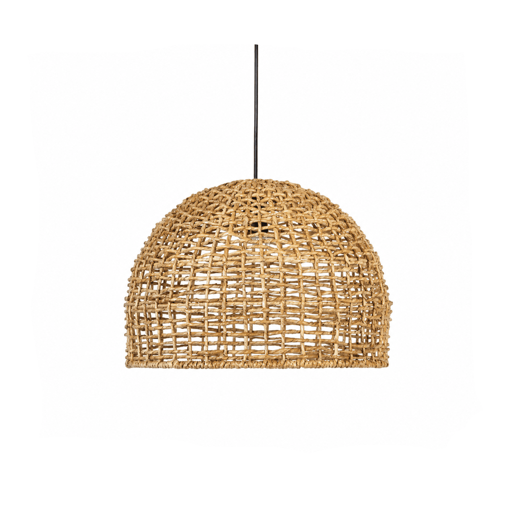 Handwoven bamboo pendant lamp with minimalist Scandinavian design for cozy dining spaces